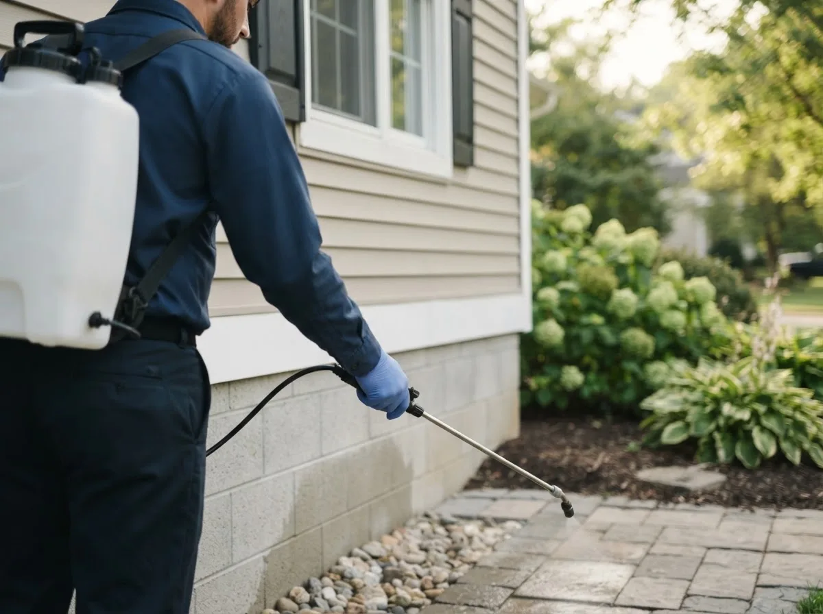 Pest control technician inspecting a home in Ellwood City, PA